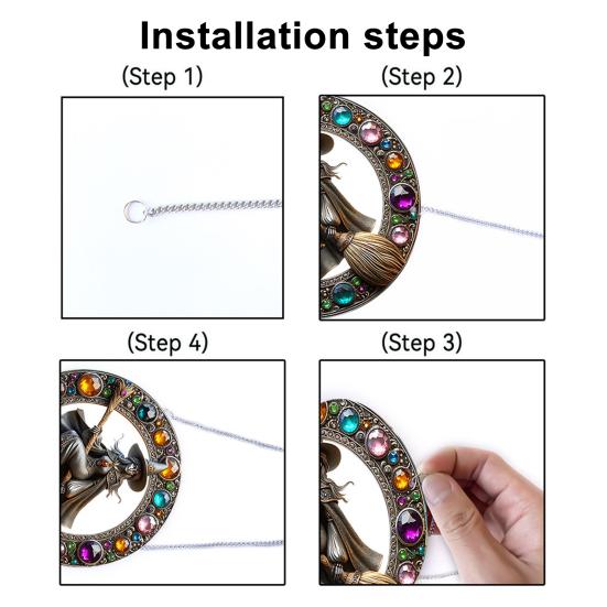 Yousheng Halloween Witch Flying Broom Suncatcher Faux Crystal Magic Witch Wall Art Decor Acrylic Stained Glass Window Hanging Sun Catcher for Home