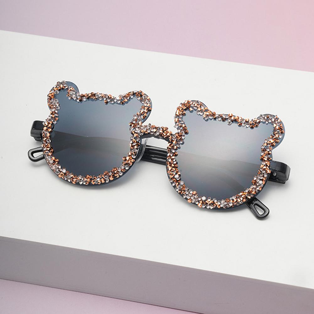 

Cute Bear Shape Glasses Children Fashion UV400 Sunglasses With Rhinestones Baby Lovely Outdoor Sun Glasses Kid Sun Eyeglasses чёрный