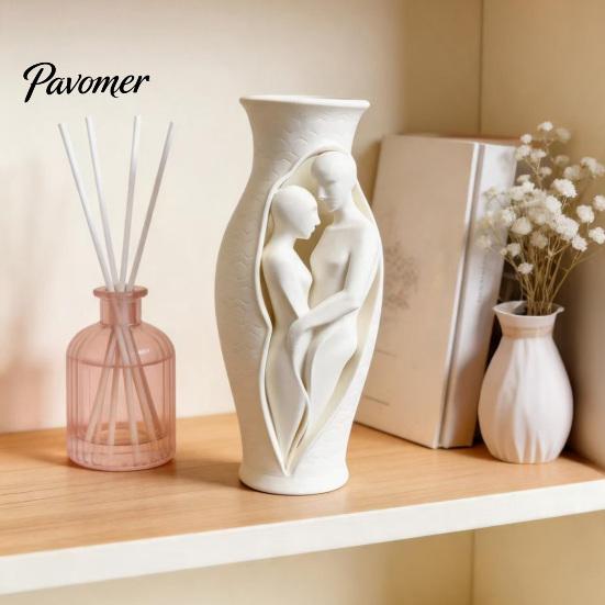 Abstract Body Art Vessel Human Vase Statue, 3D Printed Embracing Couple Sculpture Vase, Home Accent Ornament Decorative Dry Flower for Entryway Living