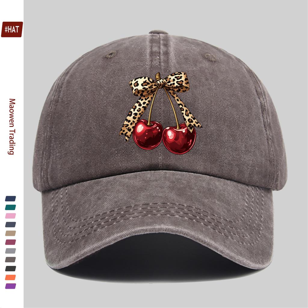 pc Cherry Leopard Print Bow Pattern Baseball Cap Cute Design Sun Hat Comfortable and Lightweight Trucker Decorative Hat with