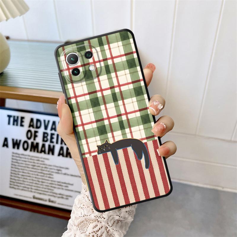Cartoon Grid Cat Funda Phone Cover Case for Xiaomi Mi 12 12T Pro 13 Lite 14 15 Pro 12X 11 11T 10T