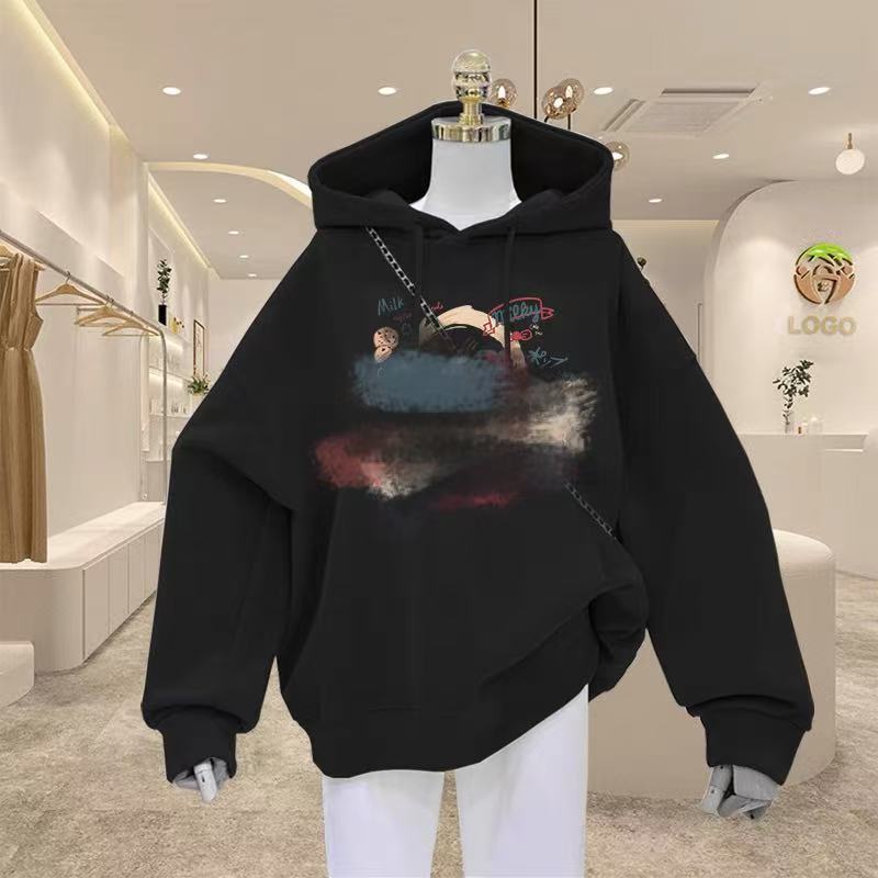 Fleece thickened hooded sweater women's autumn and winter, new loose fashion coat hoodie