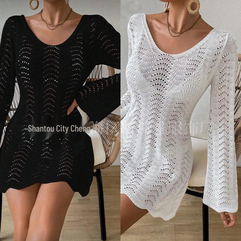 European Lace Knit Beach Cover-Up: Sun-Protection Bikini Pullover, Sexy Loose Design