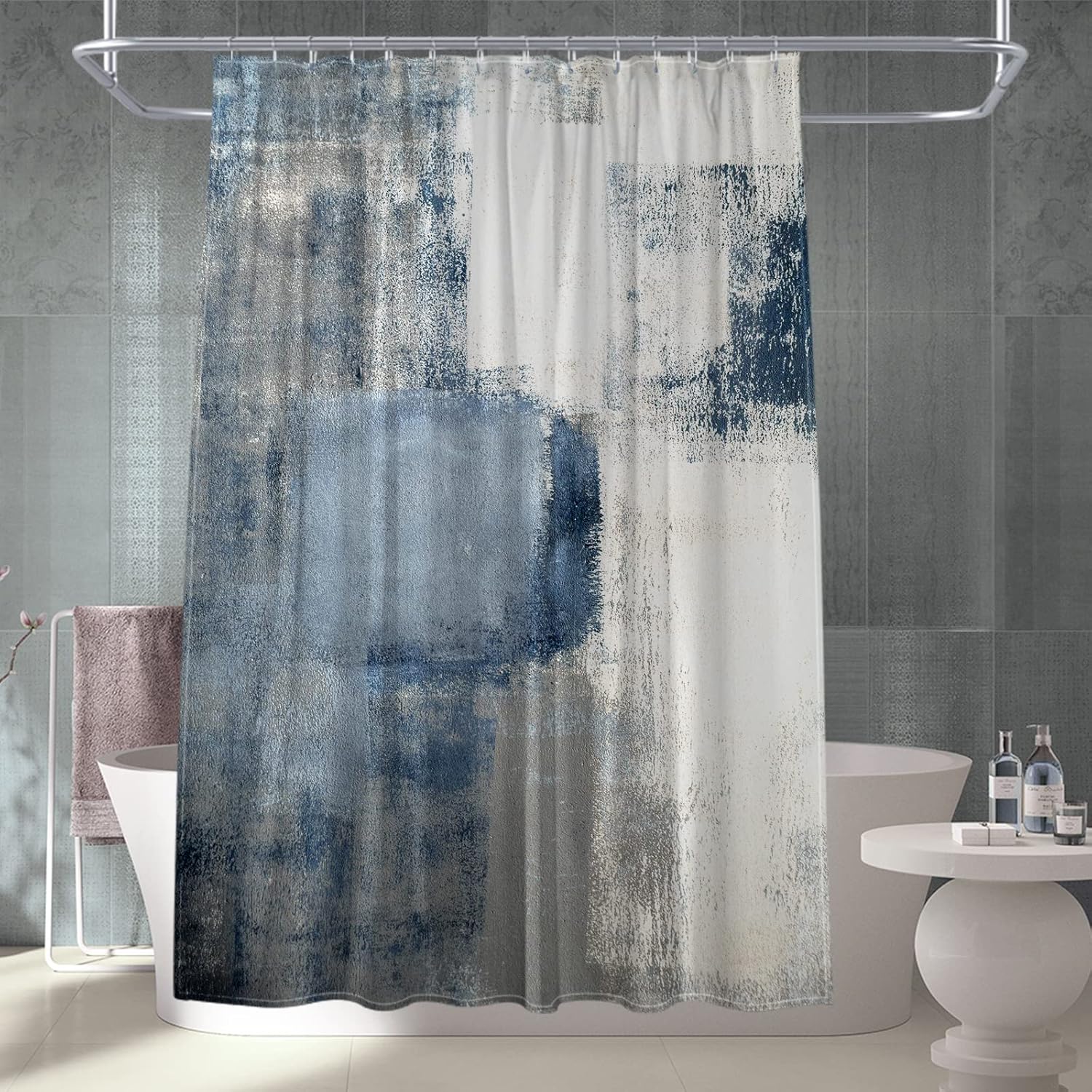 

Blue Abstract Shower Curtain Watercolor Art Design Bathroom Decor Modern Paint Splash Pattern Calm Colors Bath Accessory W60H190(CM)-1 Pcs