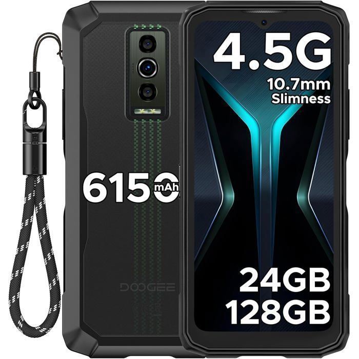 DOOGEE Blade 10 Energy Telephone Portable Incassable Android 15 24Go+128Go Smartphone Incassable 6.56” 6150mAh IP68/4.5G/NFC, Noir