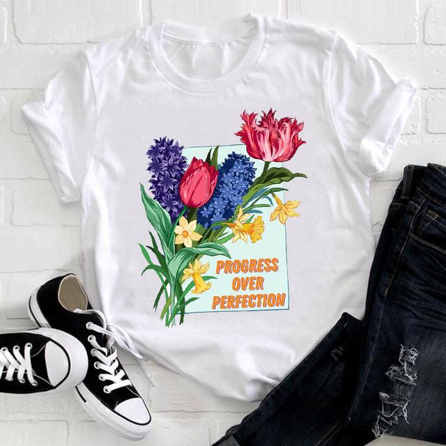 Casual Flowers Forest Graphic Women's T-Shirt Summer Blouse Loose 90S Short Sleeve O-Neck Tees Ladies White Tops Female Clothing