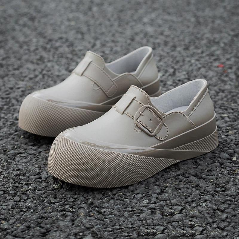 Female Fashion Outdoor Waterproof Anti Slip Thick Soled Wear Resistant Short Tube Rain Shoes Rubber Shoes