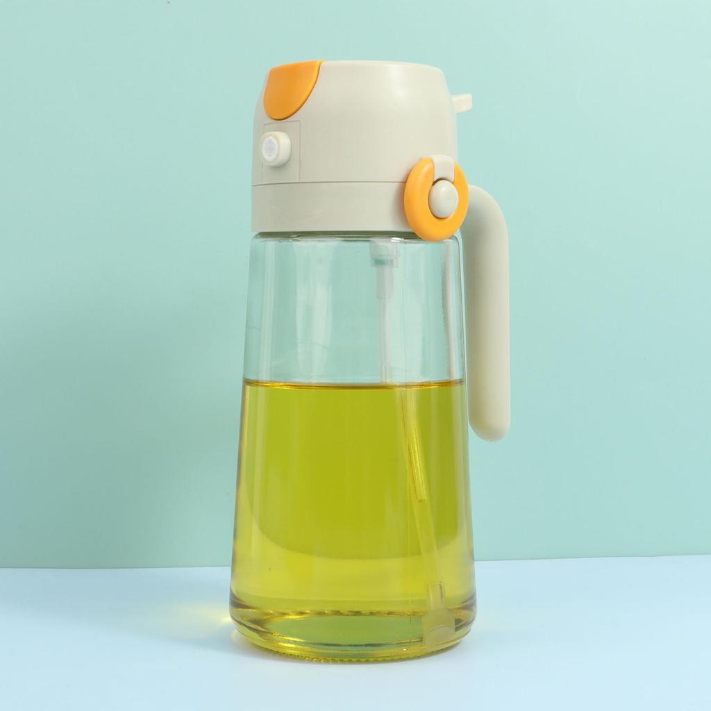 470ml Dual-Use Oil Pot: Side-Opening, Press-Type Spray & Pour Bottle for Kitchen