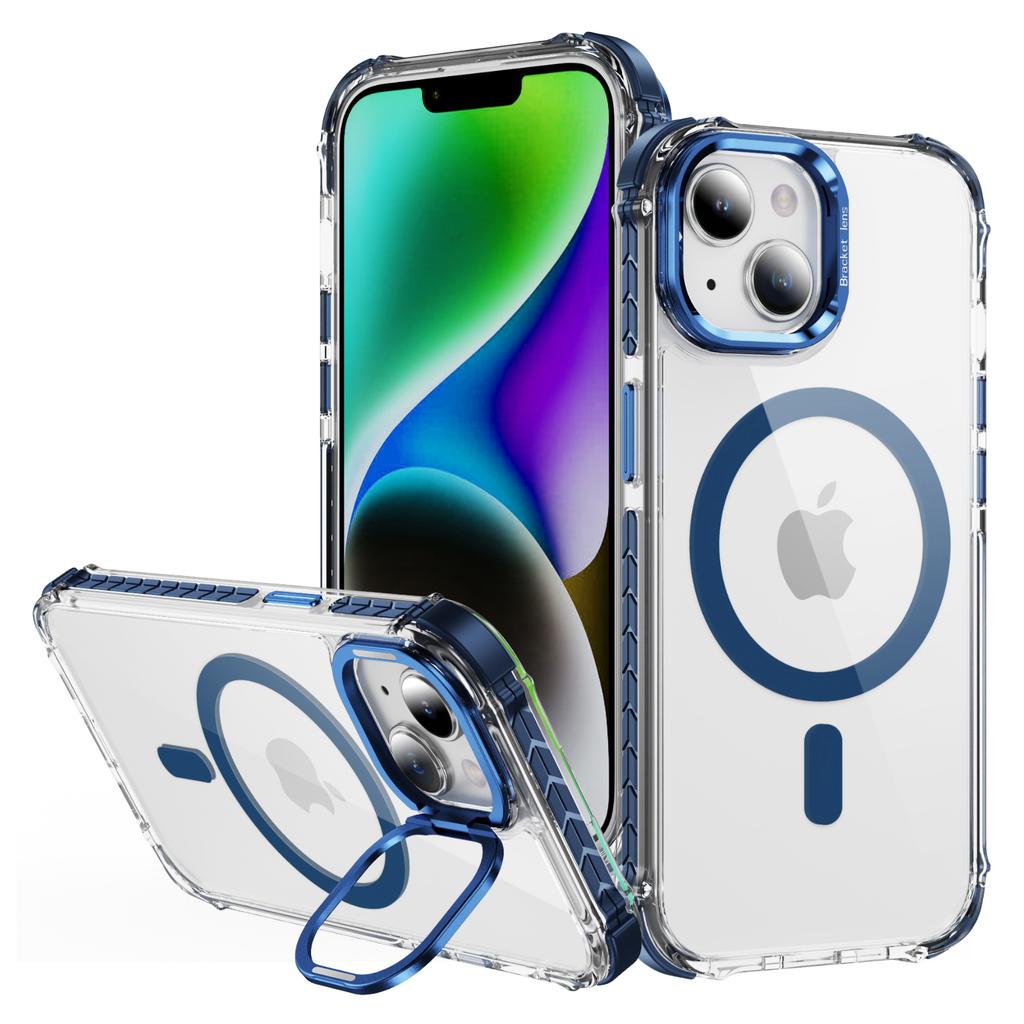 For iPhone 14/13 Clear Phone Case with Lens Kickstand Cover Compatible with MagSafe