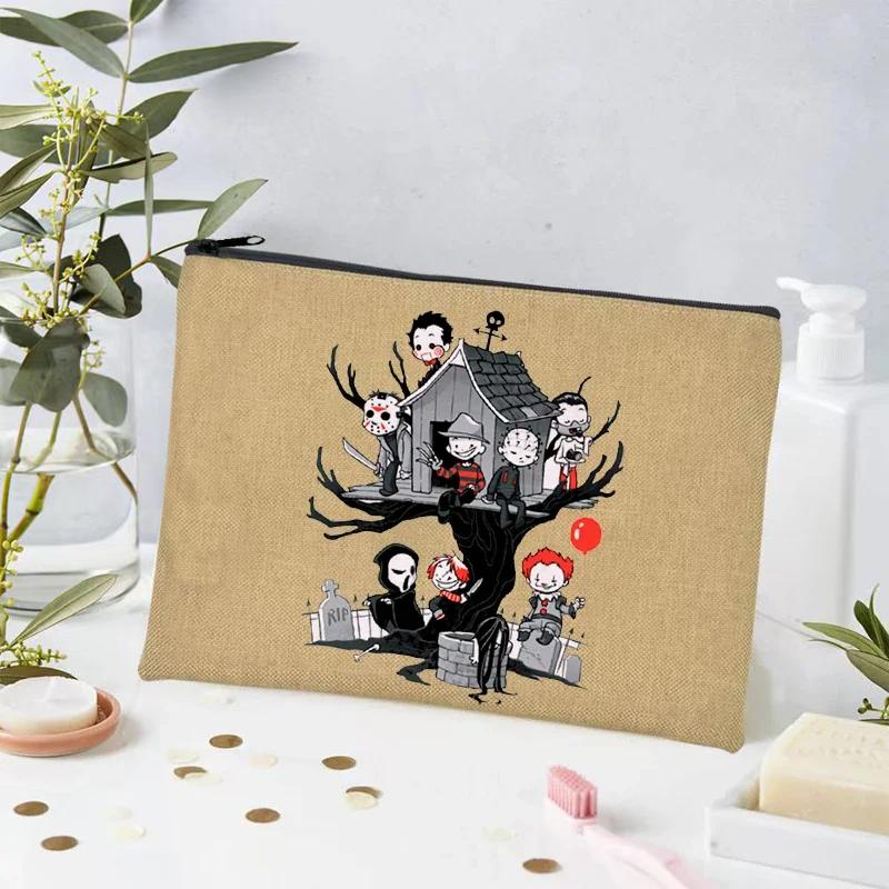 Individualistic Chucky Charms Psycho Bunch Printing Linen Makeup Bag Stranger Things Cosmetic Box Pencil Case Pouch Cosmetics