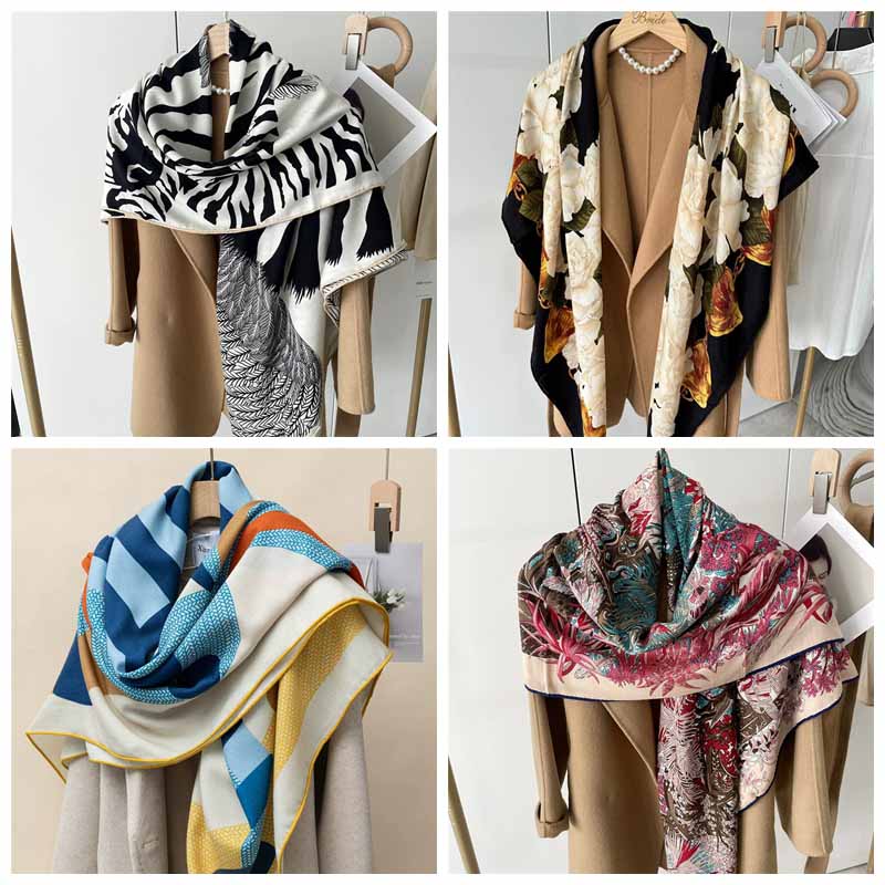 130*130cm 30% Silk +70% Wool Scarf Retro Vintage Luxurious Soft Shawl Large Warm Winter Wrap for Women