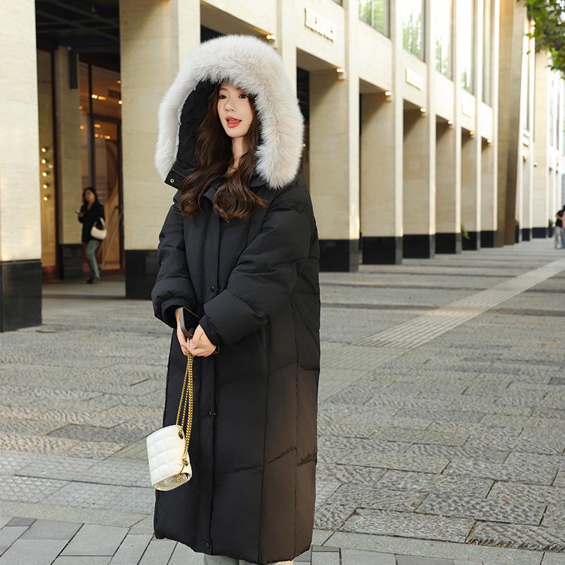 

Женский пуховик средней длины с капюшоном 2025: Универсальный, Утолщенный Корейский Стиль с 90% Белым Гусиным Пухом M 57-63 kg