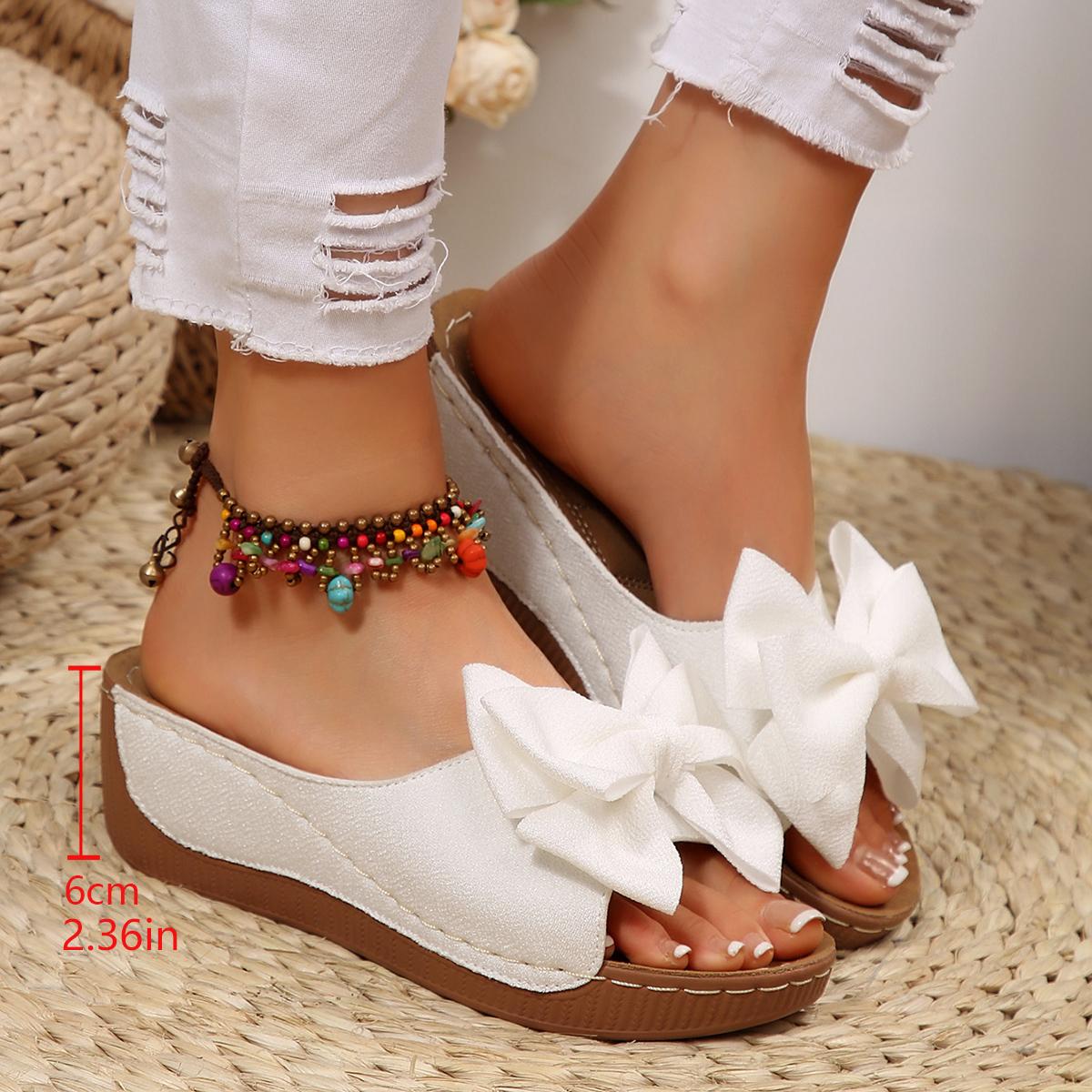 

Fashion Women s Fashion Butterfly Slippers Comfortable Platform Flat Soled Outdoor Glitter Lightweight Comfortable Casual Bow Sandals 36 белый