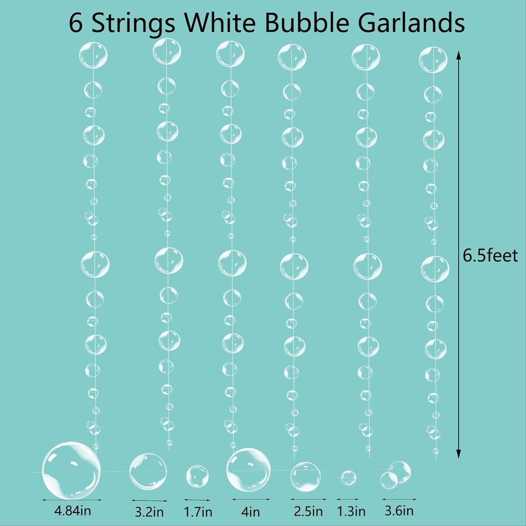 6 Strings Bubbles Garlands Ocean Mermaid Party Decorations - White Bubbles Banner Hanging Streamer Underwater Sea Photo Backdrop Party Supplies