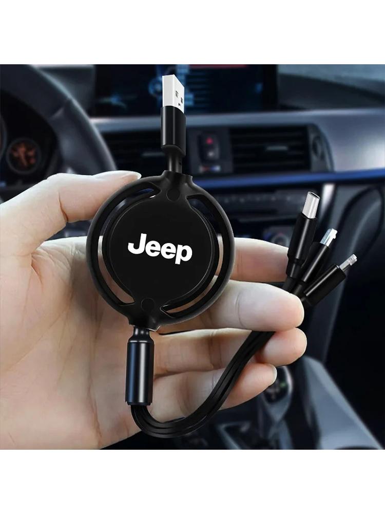 Upgraded 3 in 1 Car Charging Cable for Jeep Gladiator Compass Renegade Retractable Fast Charge Type-C Micro USB Cord Accessories ALP1