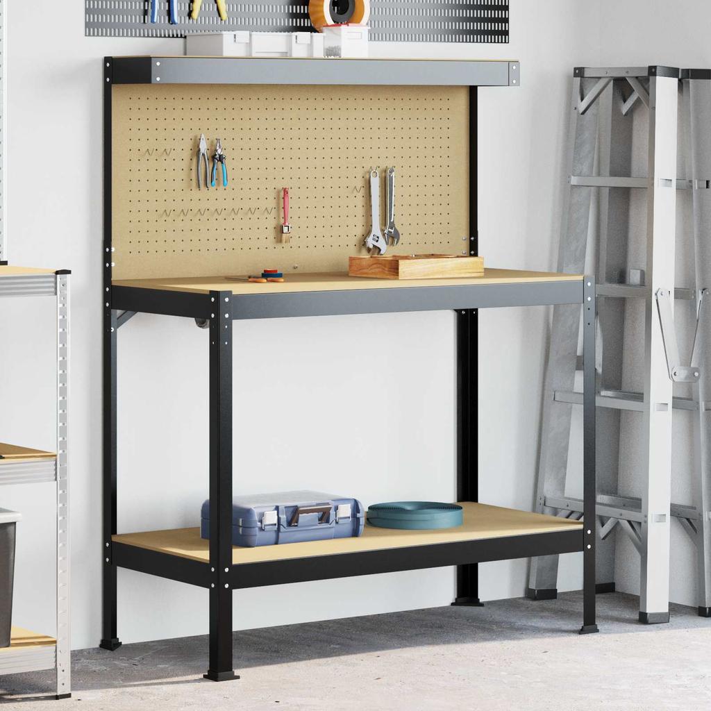 vidaXL Werkbank Schwarz 114 x 54 x 145 cm Sperrholz und Metall