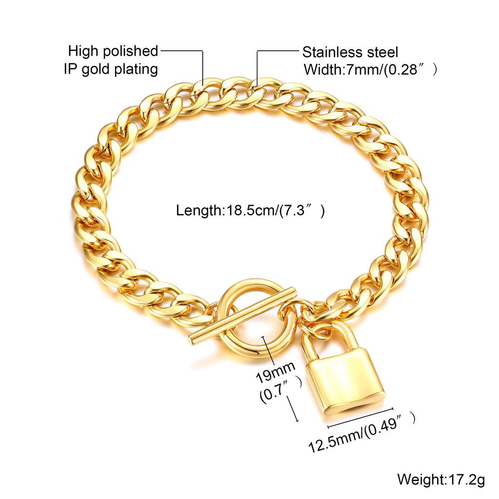 Exquisite Fashion Heart Lock Charm Bracelet, Gold Plated Stainless Steel OT Buckle Bracelet for Women, Waterproof Trendy Jewelry