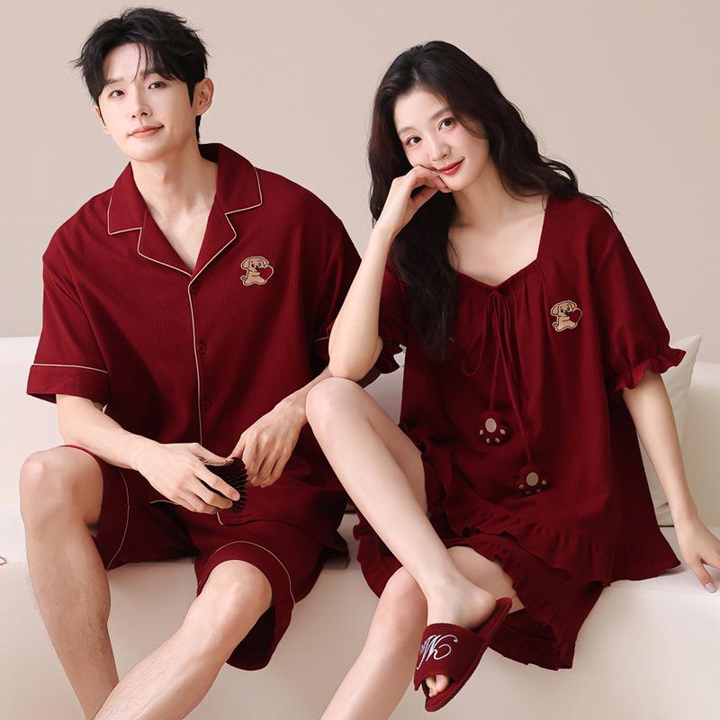 Damen Anti-Bakterielle Hochzeits-Pyjama - Rotes Jahr der Ratte Set, Sommer Baumwolle Kurzarm & Shorts, Paar Hauskleidung.