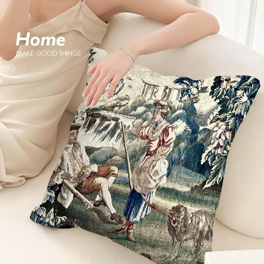 Aubusson Tapestry French Pillow Case Sofa Decorative Home Double-Sided Print Plush Square Throw Pillow Covers Cushion Decor