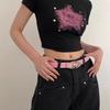 Simple Starry Summer Pink Pu Belt With Alloy Buckle For Women