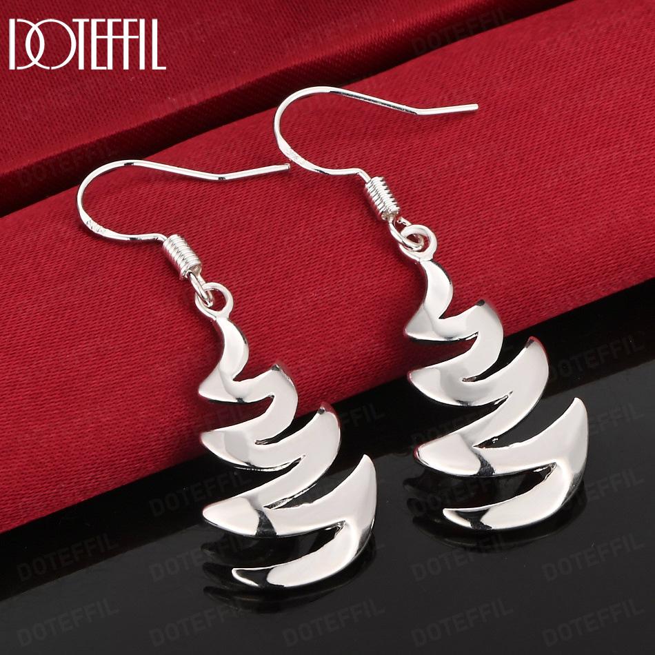 925 Sterling Silver Fashion Gift Wavy Pendant Pierced Earrings