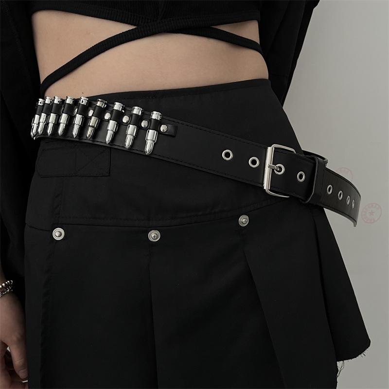 

Панк Y2K Ремень из кожи с заклепками и пулями для мужчин и женщин - Стильный, универсальный американский джинсовый аксессуар 105 cm