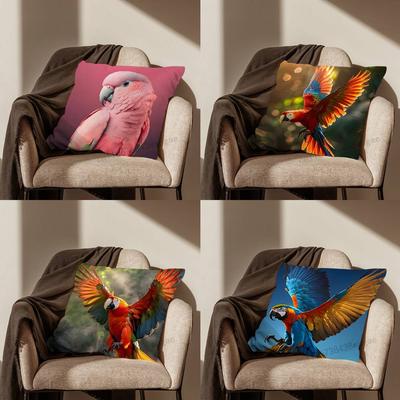 Bird Art Parrot  Pillow Case Living Room Sofa Cushion Cover Suitable For Home Bedroom Decoration And Protector