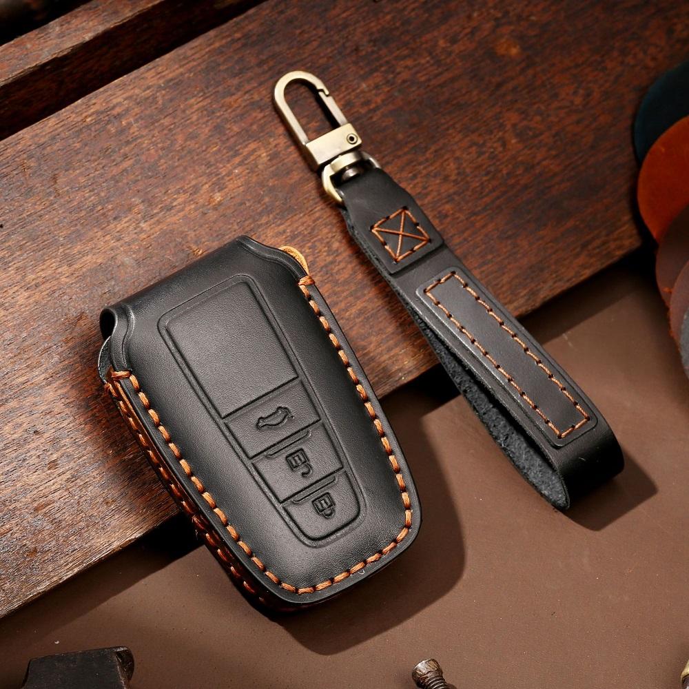 

Handmade Leather Car Key Case Cover For Toyota Camry Corolla C-HR CHR Prado RAV4 Prius 2018 2019 2020 2/3Buttons чёрный