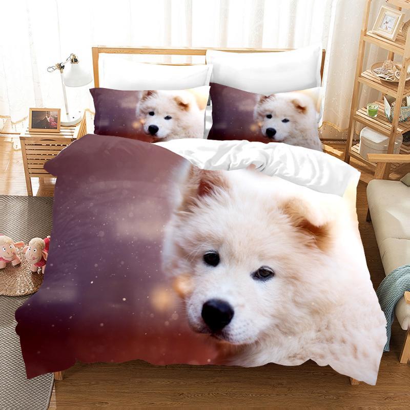Comforter Cute Dog Pattern Samoyed - Grass Green Lovely Animal Theme For Kids Girls & Adults
