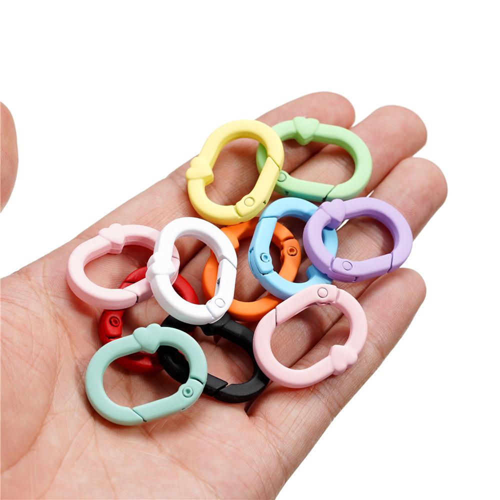 5Pcs Candy Color Metal Oval Ring Snap Hook Spring Clasps Clips Key Ring Connectors for DIY Keychain Jewelry Making Accessories