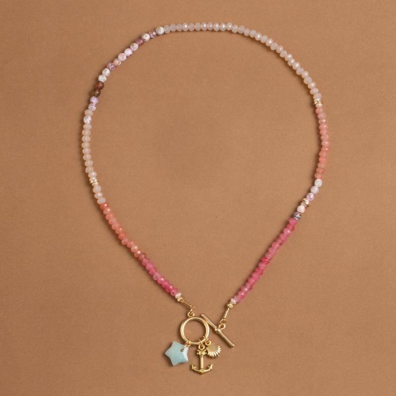 

Summer Pink Natural Stone Gravel Silver Clavicle Chain Bracelet Women S Niche Design Sweet Versatile Necklace