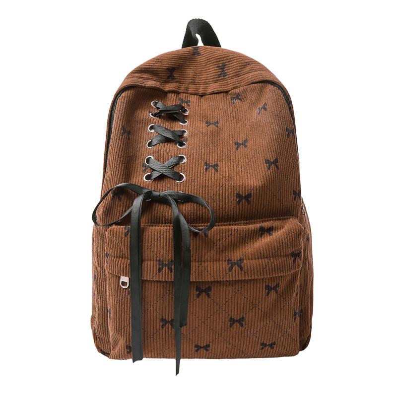 Bow Check Bag Women's Backpack Corduroy Backpack