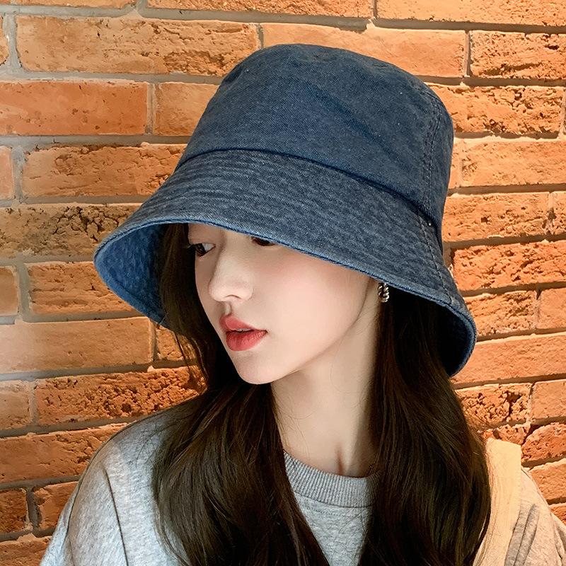 Bucket hat women's black sunscreen hat autumn and winter versatile autumn and winter bucket hat trendy face covering cowboy hat basin hat