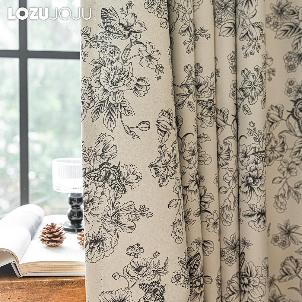 1PC LOZUJOJU French Retro Sketch Flower Curtain with  Aesthetic Blackout Window Treatments for Bedroom Living Room Home Decor