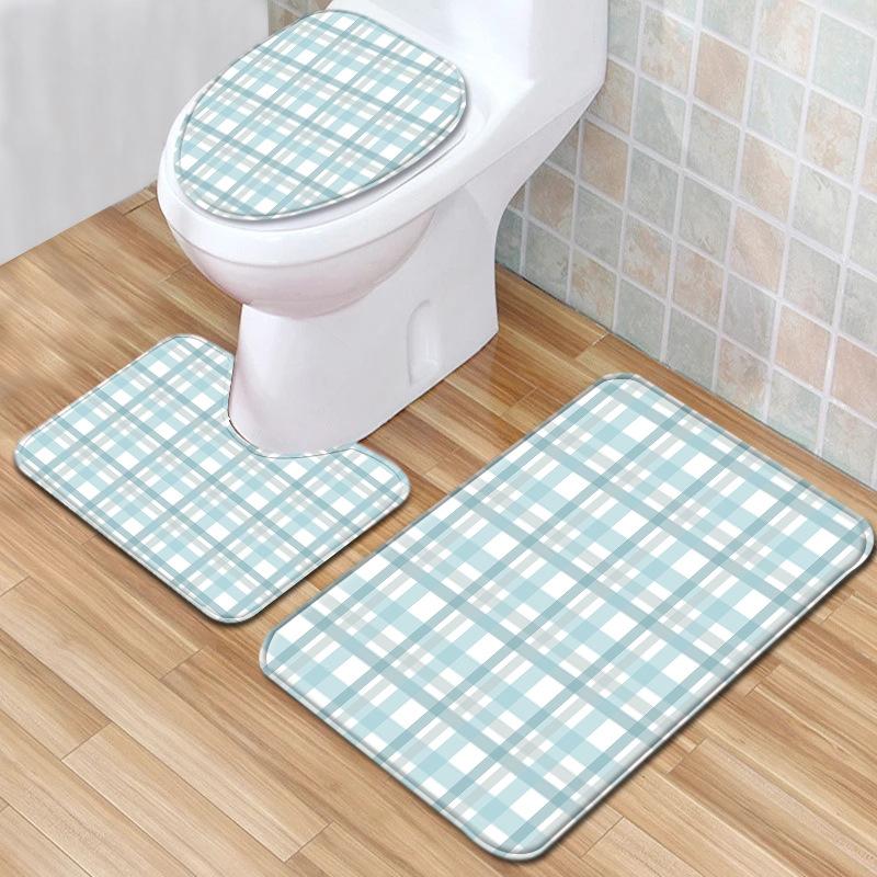 Striped Checkered Toilet Three-Piece Floor Mat Bathroom Three-Piece Carpet Doormat