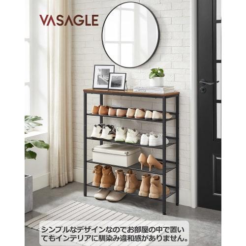 VASAGLE Shoe Rack, Stylish, Space-Saving, 5-Tier, Large Capacity, Wooden Entryway Storage, 28cm Deep x 93cm High, Adjustable Mesh Shelf, Vintage Style