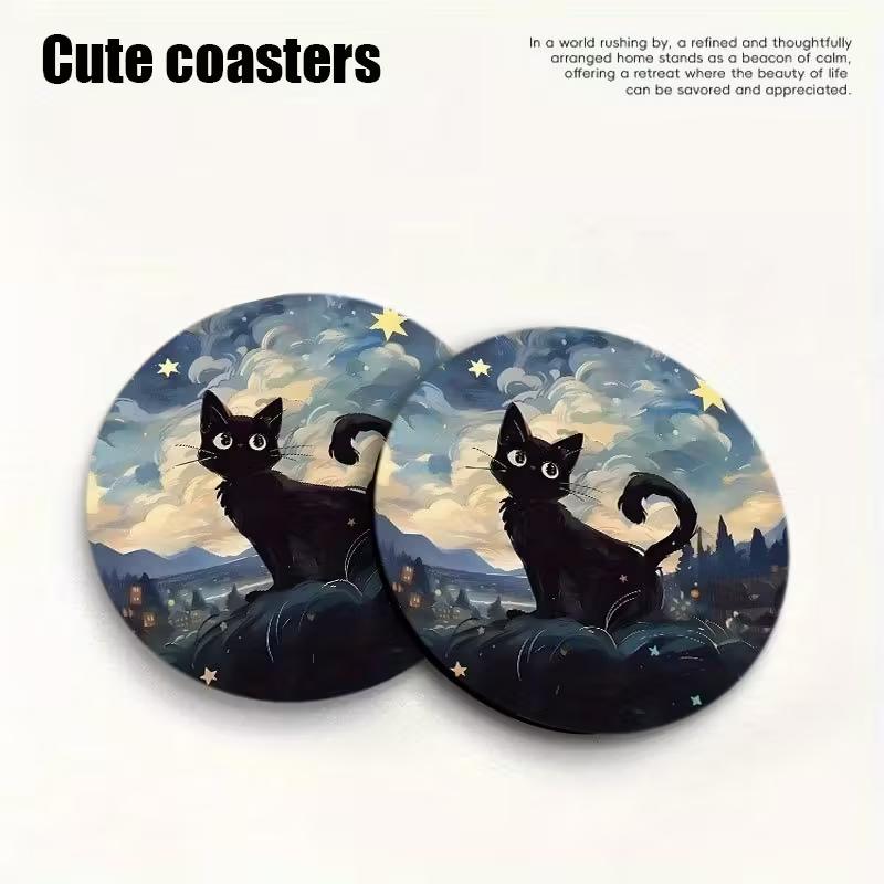 

2pcs Car Cup Mat - Charming Cat Pattern, Non slip Universal Cup Holder Pad, Car Interior Accessories