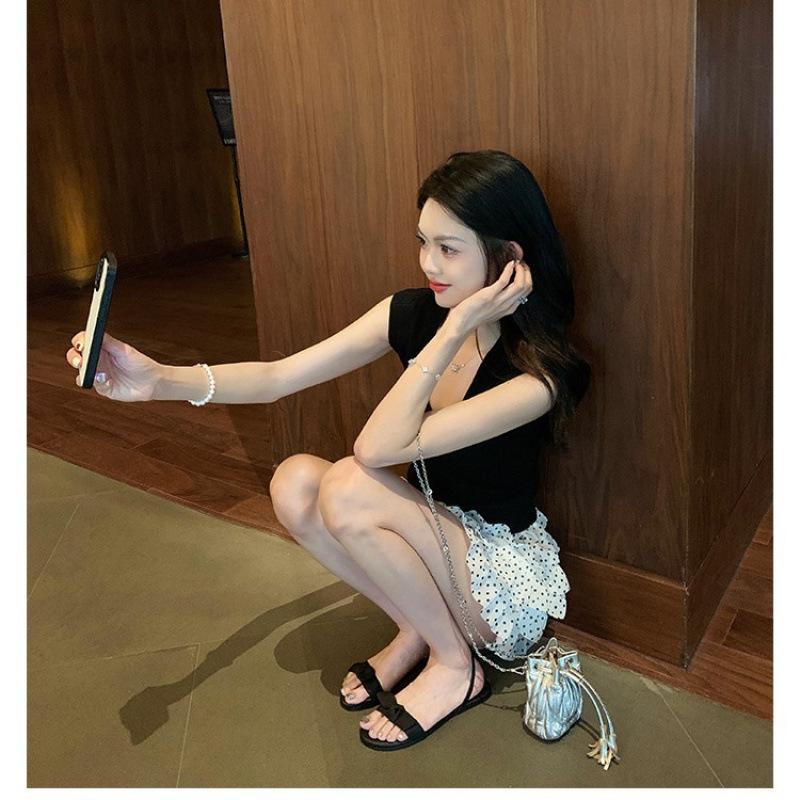 

Sweet bow looking thin word with sheepskin soft bottom versatile flat bottom sandals female summer 40 чорний