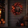 Orange Warm Light Halloween Decor Floral Garland, with String Lights, Black Cat Silhouette Nighttime Glowing Wreath Wreath, for Front Door