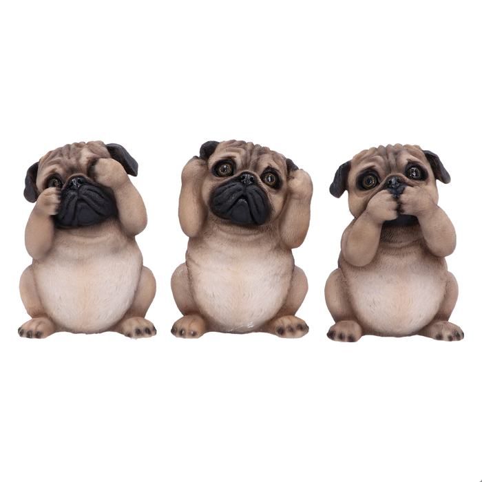 Figurines - NEMESIS NOW - Three Wise Pugs - Polyrésine - 8.5cm - Brun