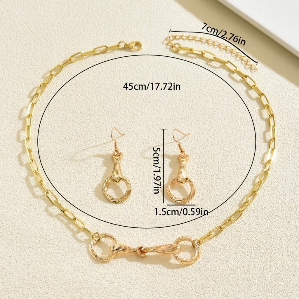 Jewelry Set Light Luxury Circle Design Necklace and Earrings