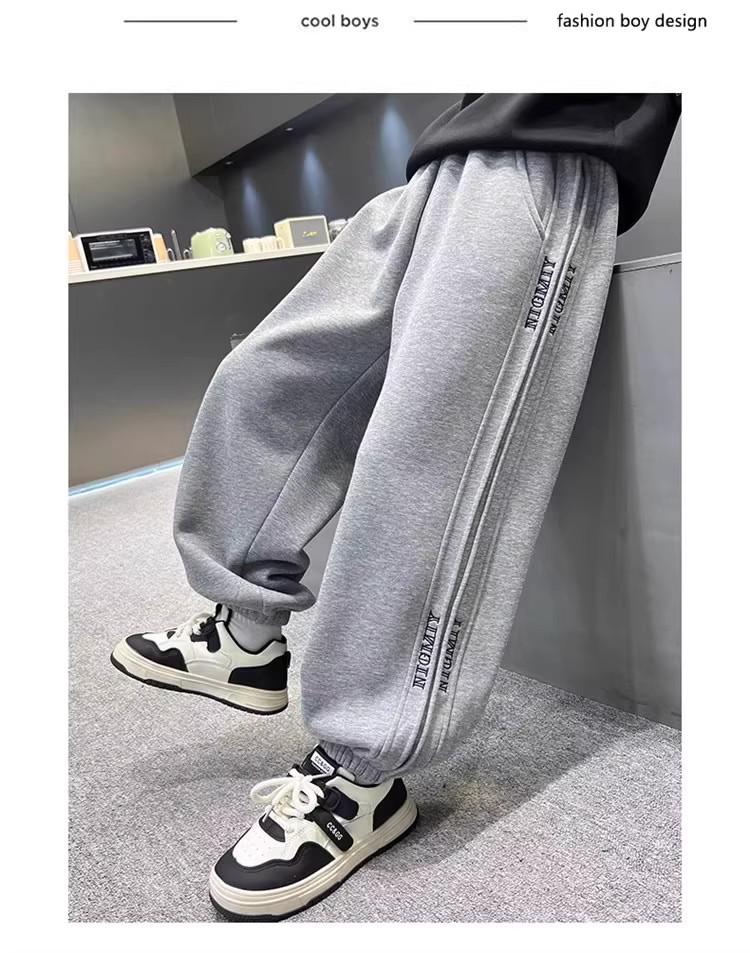 Baumwoll-Jogginghose für Jungen - Grau/Schwarz, Lässige Sportbekleidung für Frühling & Herbst, Größen für mittelgroße & große Kinder