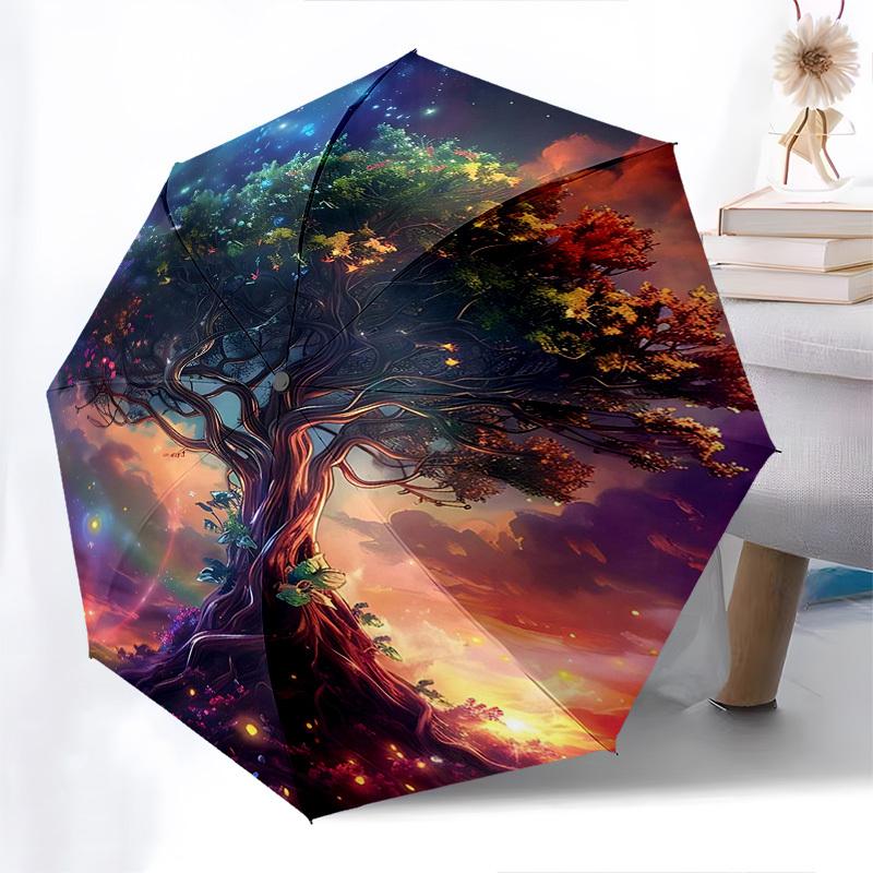 

1pc Colorful Fantasy Tree Automatic Folding Umbrella, Portable 3-Fold Design with 8-Bone Iron Frame for Outdoor Use, Perfect Festival Gift for Fans, T