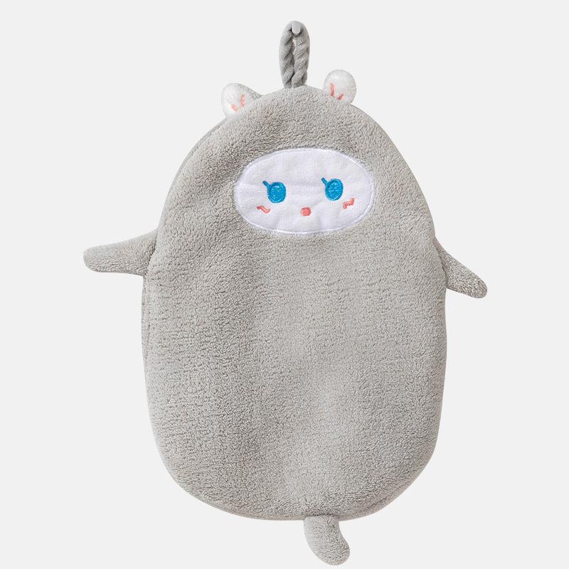Cute Pig Embroidered Hanging Hand Towel, Absorbent Coral Fleece Kitchen Towel, Dish Cloth