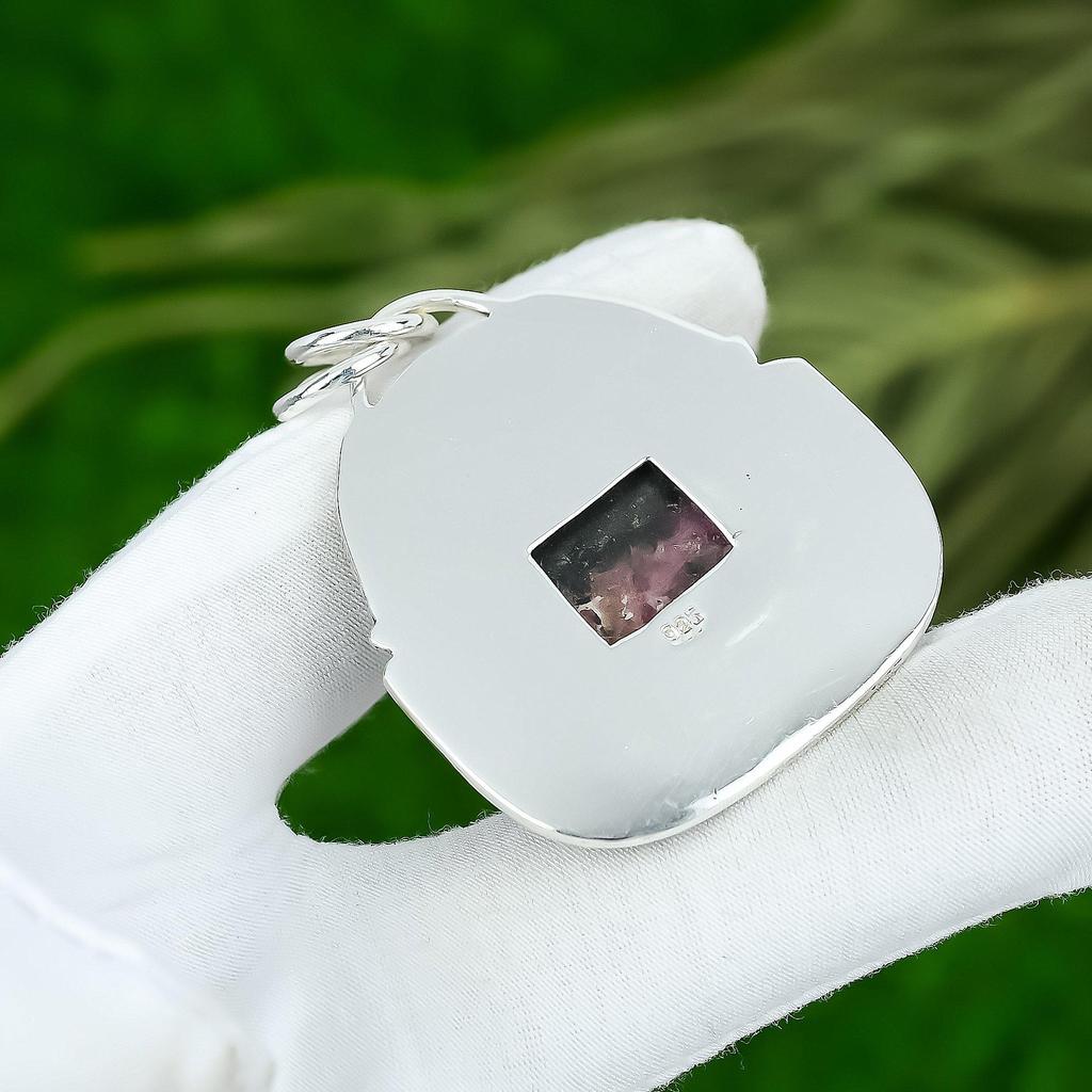 Friendship Day Deal Radiant Rhodonite Gemstone Wife Bezel New Pendant 925 Silver