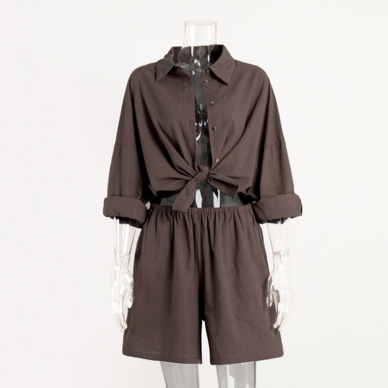 Loose Long Sleeved Shirt and Shorts Set Loose Long Sleeves Shirt Shorts Suit