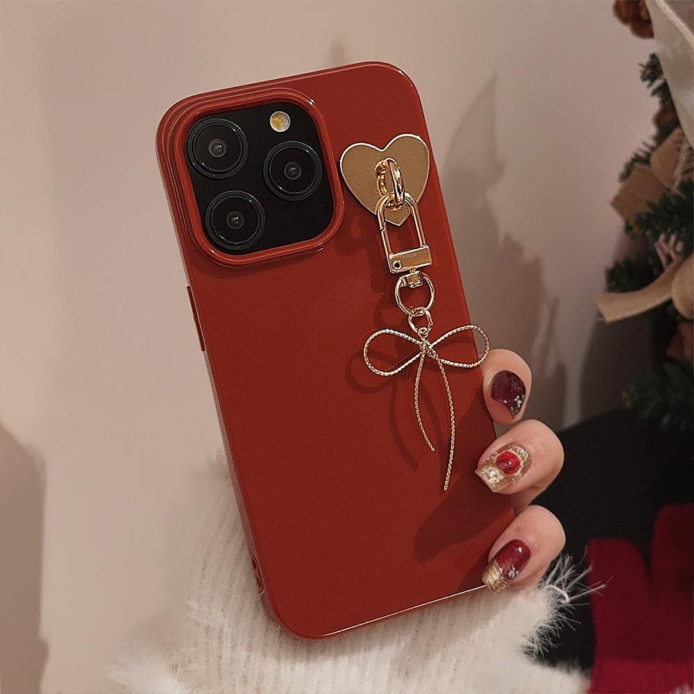 Temperament Bow Pendant Iphone16 Apple 13 Mobile Phone Case 15promax Suitable for 11 New Year Red 12 Silicone