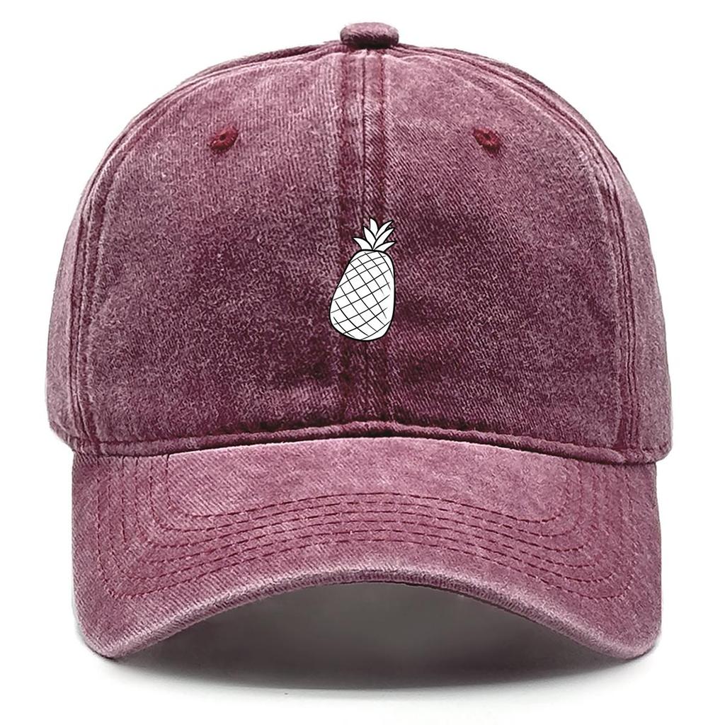 White Pineapple Print Adjustable Baseball Hat, Fruit Flat Cap Adjustable Strap Non-Stretch Fabric Solid Trendy Snapback Baseball Cap