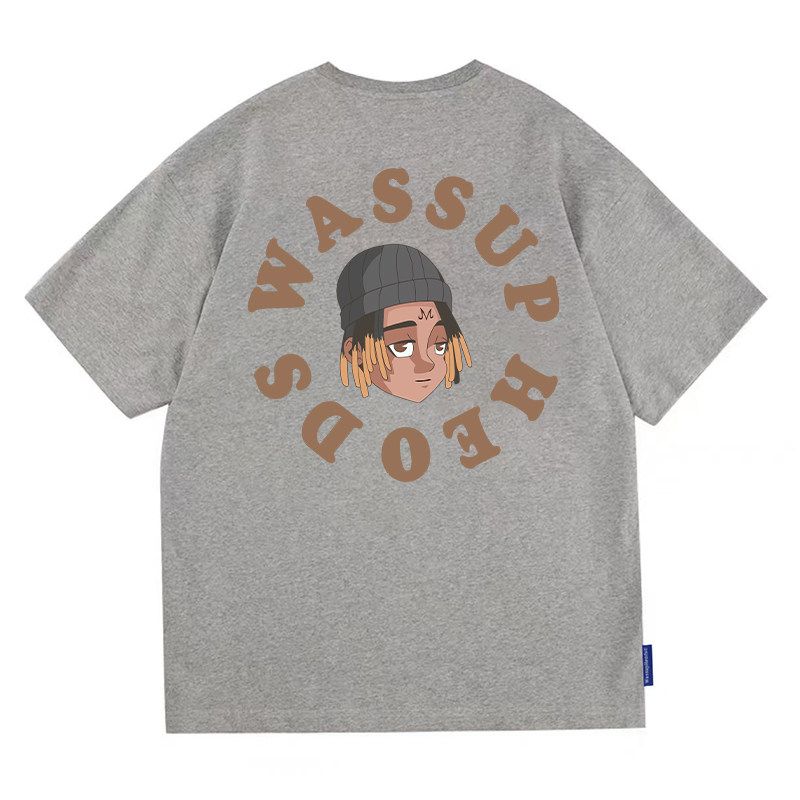 Wassup Heods Fashion Brand Short Sleeve Men's T-Shirt Summer New Arrival Dreadlocks Boys Loose Easiest for Match Couple Wear Half Sleeve