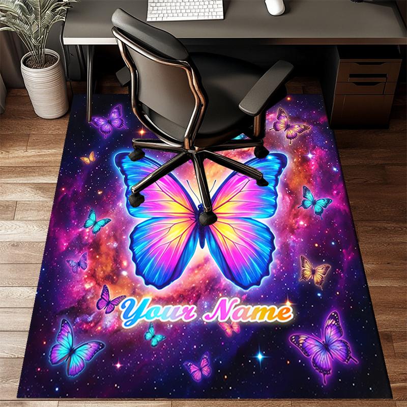1PC Custom Name Butterfly Dreams Space Theme Floor Mat Ideal for Living Room, Game Rooms, Office, Bedroom, Floor Mat Playful Design